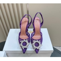 Best Grade Amina Muaddi Begum Embellished Slingback Pumps 9.8 cm in Lace and Strass Buckle Purple 0219034