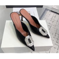 Low Price Amina Muaddi Camelia Strass-Embellished Buckle Point-toe Mules 9cm in Satin Black 0219036