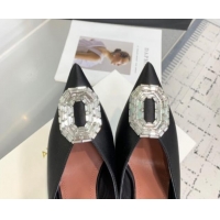 Low Price Amina Muaddi Camelia Strass-Embellished Buckle Point-toe Mules 9cm in Satin Black 0219036