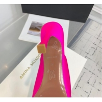 Good Looking Amina Muaddi Camelia Strass-Embellished Buckle Point-toe Mules 9cm in Satin Neon Pink 0219037