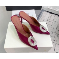 Shop Duplicate Amina Muaddi Camelia Strass-Embellished Buckle Point-toe Mules 9cm in Satin Burgundy 0219039