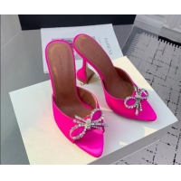 Luxury Cheap Amina Muaddi Rosie Strass-Embellished Bow Slides Sandal 9.5cm in Satin Neon Pink 0219045