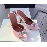 Popular Style Amina Muaddi Rosie Strass-Embellished Bow Slides Sandal 9.5cm in Satin Light Pink 0219046