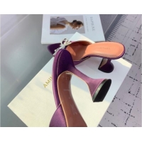 Hot Style Amina Muaddi Rosie Strass-Embellished Bow Slides Sandal 9.5cm in Satin Dark Purple 0219047