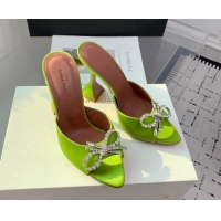 Cheap Price Amina Muaddi Rosie Strass-Embellished Bow Slides Sandal 9.5cm in Satin Light Green 0219048