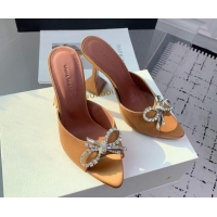 Unique Style Amina Muaddi Rosie Strass-Embellished Bow Slides Sandal 9.5cm in Satin Apricot 0219049