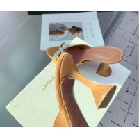 Unique Style Amina Muaddi Rosie Strass-Embellished Bow Slides Sandal 9.5cm in Satin Apricot 0219049