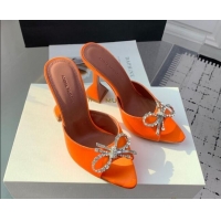 Good Quality Amina Muaddi Rosie Strass-Embellished Bow Slides Sandal 9.5cm in Satin Orange 0219050