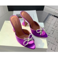 Durable Amina Muaddi Rosie Strass-Embellished Bow Slides Sandal 9.5cm in Satin Purple 0219051