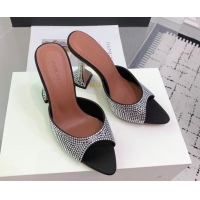 Low Cost Amina Muaddi Caroline Heeled Slides Sandal 9.5cm in Satin and Strass Black 0219054