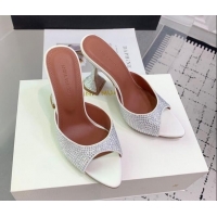 Big Discount Amina Muaddi Caroline Heeled Slides Sandal 9.5cm in Satin and Strass White 0219055