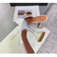 Big Discount Amina Muaddi Caroline Heeled Slides Sandal 9.5cm in Satin and Strass White 0219055