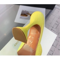 Most Popular Amina Muaddi Caroline Heeled Slides Sandal 9.5cm in Satin and Strass Yellow  0219058