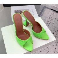 Unique Style Amina Muaddi Caroline Heeled Slides Sandal 9.5cm in Satin and Strass Light Green 0219060