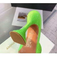 Unique Style Amina Muaddi Caroline Heeled Slides Sandal 9.5cm in Satin and Strass Light Green 0219060