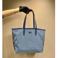 Big Discount Prada Tassuto Triangulum Printed Nylon Tote Bag 1BD552 Blue 2025