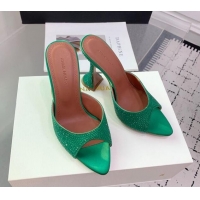 Top Grade Amina Muaddi Caroline Heeled Slides Sandal 9.5cm in Satin and Strass Dark Green 0219061