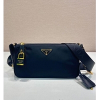 Famous Brand Prada Small Re-Nylon and leather shoulder bag 1BC234 Black 2025