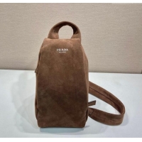 Buy Cheapest Prada Mens Suede backpack bag 2VZ114 Coffee Brown 2025