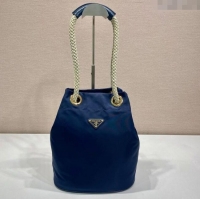 Well Crafted Prada Re-Nylon and Leather Bucket Bag 1BE082 Blue 2025