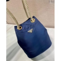 Well Crafted Prada Re-Nylon and Leather Bucket Bag 1BE082 Blue 2025