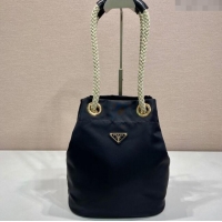 Luxury Cheap Prada Re-Nylon and Leather Bucket Bag 1BE082 Black 2025