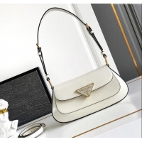 Luxury Discount Prada Brushed leather shoulder bag 1BD345 White 2025