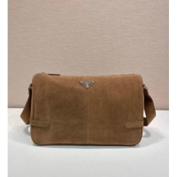 Buy Fashionable Prada Mens Suede shoulder bag 2VH187 Brown 2025