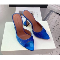 Popular Style Amina Muaddi Caroline Heeled Slides Sandal 9.5cm in Satin and Strass Royal Blue 0219062