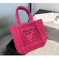 Reasonable Price Prada Crochet Mini Basket Straw Bag 0311 Dark Pink 2025