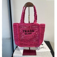 Reasonable Price Prada Crochet Mini Basket Straw Bag 0311 Dark Pink 2025