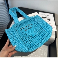 Hot Style Prada Crochet Mini Basket Straw Bag 0311 Blue 2025