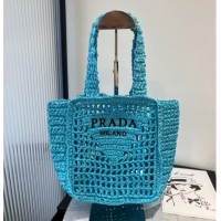 Hot Style Prada Crochet Mini Basket Straw Bag 0311 Blue 2025