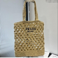 Top Design Prada Crochet Bucket Straw Bag 0311 Beige 2025