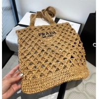 Low Cost Prada Crochet Bucket Straw Bag 0311 Khaki 2025