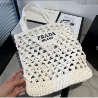 Buy Fashionable Prada Crochet Bucket Straw Bag 0311 White 2025