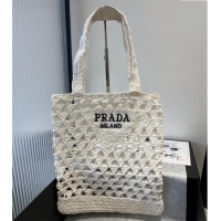 Buy Fashionable Prada Crochet Bucket Straw Bag 0311 White 2025