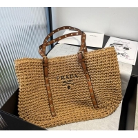 Good Looking Prada Tote Straw Bag with Buckle Strap 0311 Khaki 2025