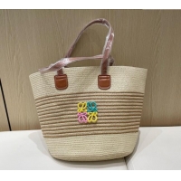 Famous Brand Loewe Striped Straw Basket Bag 0312 Beige 2025