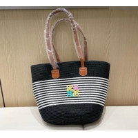 Well Crafted Loewe Striped Straw Basket Bag 0312 Black 2025