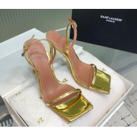 Pretty Style Amina Muaddi Maya Square-toe Sandals 10cm in Metallic Calfskin Gold 0219069