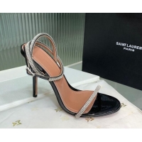 1:1 aaaaa Amina Muaddi Vita Heeled Sandals 10cm in Mirror Leather and Strass with Strap Black 0219071