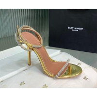 Good Quality Amina Muaddi Vita Heeled Sandals 10cm in Mirror Leather and Strass with Strap Gold 0219074