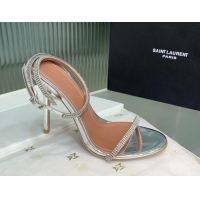 Lower Price Amina Muaddi Vita Heeled Sandals 10cm in Mirror Leather and Strass with Strap Silver 0219075