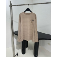 Promotional Miu Miu Striped Cotton Long Sleeve T-Shirt 5052 Khaki 2025 (For Women and Man)