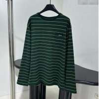 Top Quality Miu Miu Striped Cotton Long Sleeve T-Shirt 5052 Green 2025 (For Women and Man)