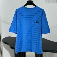 ​Good Taste Miu Miu Striped Cotton Long Sleeve T-Shirt 5053 Blue 2025 (For Women and Man)