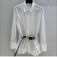 Luxury Cheap Loewe Cotton Shirt with Belt Strap C0306025 White 2025