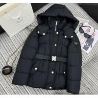 Super Quality Prada Down Jacket with Belt 1203 Black 2024