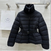 Buy Cheapest Prada Belt Down Jacket 1219 Black 2024